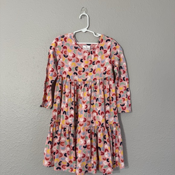 Hanna Andersson Other - Hanna Andersson Size 4/5 (110cm) Pink Rainbow Print Tiered Long Sleeve Dress